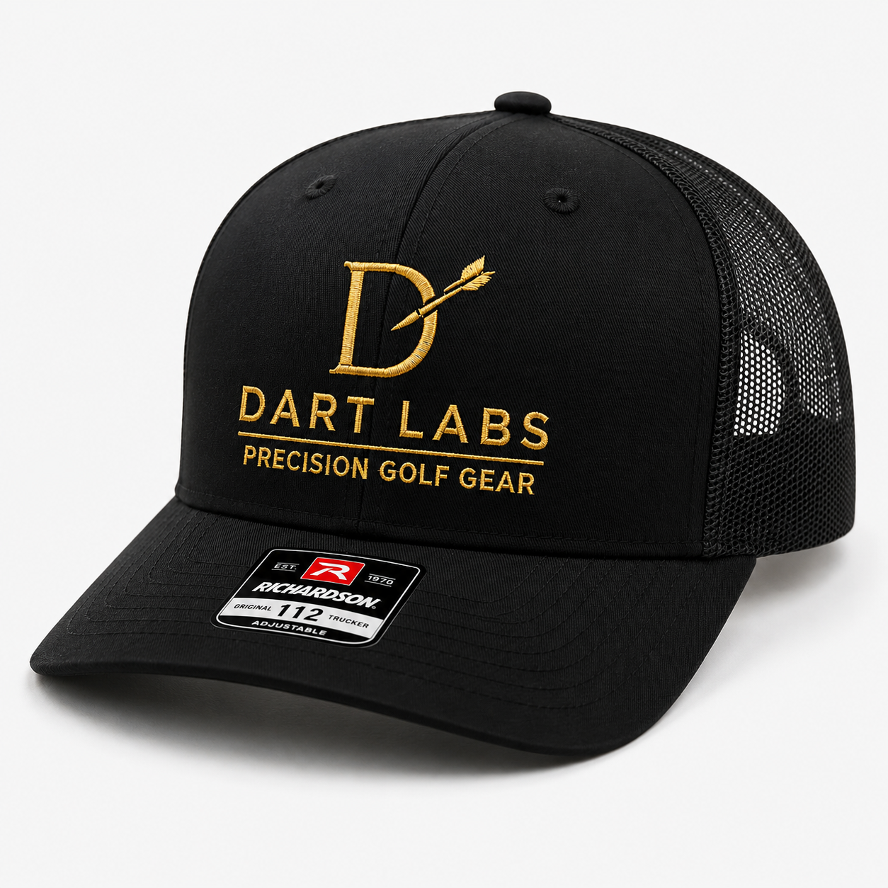 Dart Labs Premium Golf Trucker Hat – Black / Gold